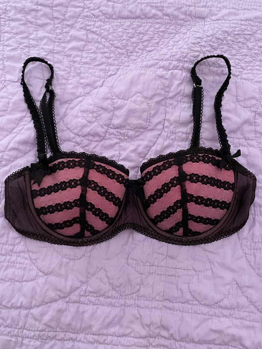 Victoria's Secret Sexy Little Things Pink and Black Balconette Bra 34C